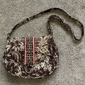 Vera Bradley Brown and Cream with Pink Accent Satchel